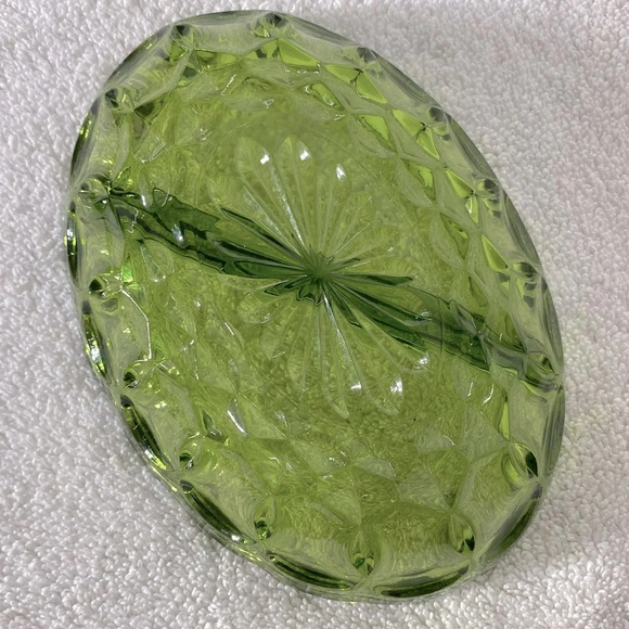 Vintage Indiana Avocado  Green Thumb Print Scalloped Edge Divided Relish Dish - Picture 9 of 14